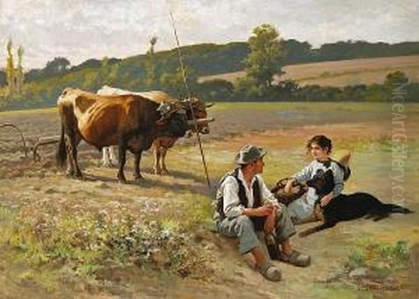 A Mid-day Repose In The Fields Oil Painting by Edouard Bernard Debat-Ponsan