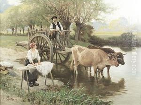 Rustic Courtship Oil Painting by Edouard Bernard Debat-Ponsan