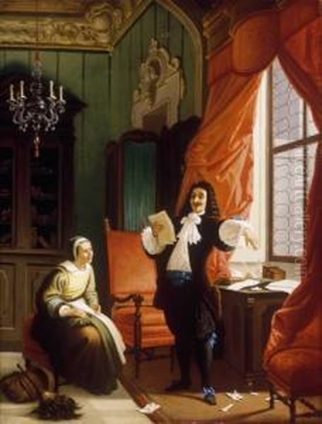 Moliere Reciting Oil Painting by Edouard Bernard Debat-Ponsan