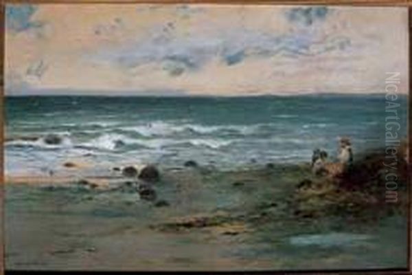 Children By The Sea Oil Painting by Charles Ernest Debelle