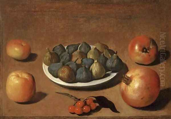 Plate of figs with apples, cherries and a pomegranate Oil Painting by Vincenzo Campi