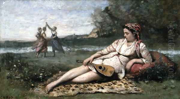 Young Women of Sparta (or Gypsy Reclining) c.1868-70 Oil Painting by Jean-Baptiste-Camille Corot