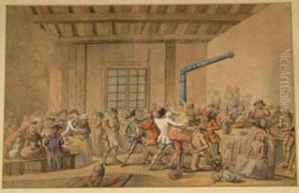 Fight Scene In An Inn Oil Painting by Philibert-Louis Debucourt