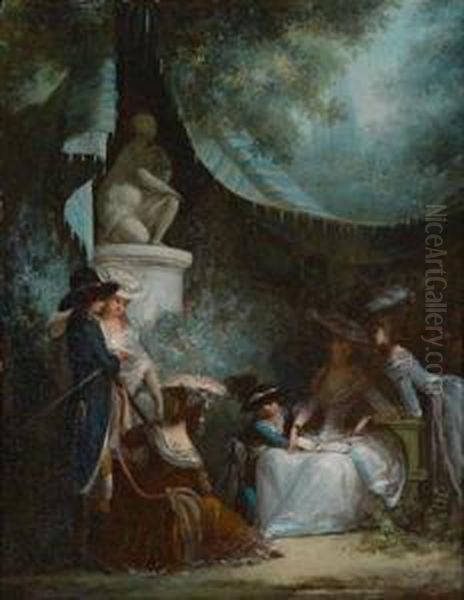 Zwei Gesellschaftsszenen Oil Painting by Philibert-Louis Debucourt