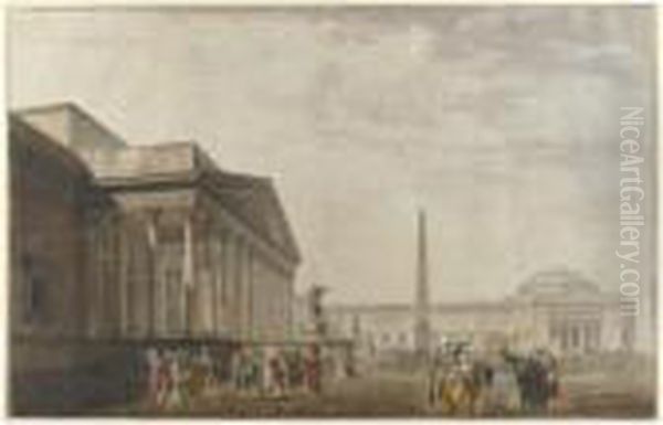 La Madeleine E L'obelisco A Place De La Concorde, Parigi Oil Painting by Philibert-Louis Debucourt