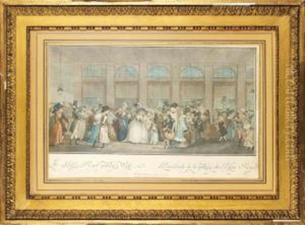 La Promenade De La Gallerie Du Palais - Royal Oil Painting by Philibert-Louis Debucourt