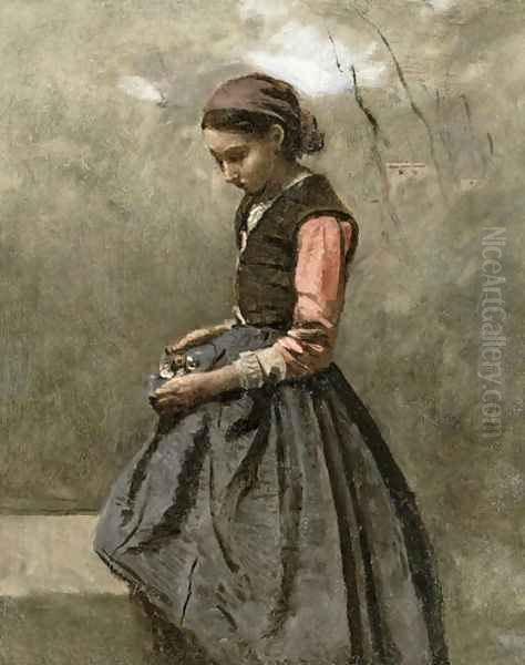 A Pensive Girl, c.1865 Oil Painting by Jean-Baptiste-Camille Corot