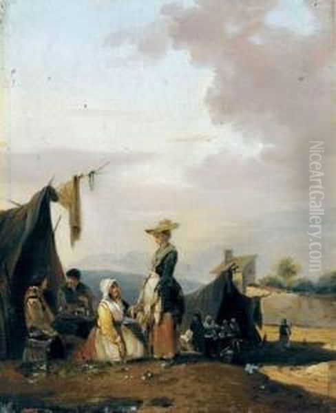 Les Cabarets Ambulants
 Huile Sur Panneau De Bois Oil Painting by Philibert-Louis Debucourt