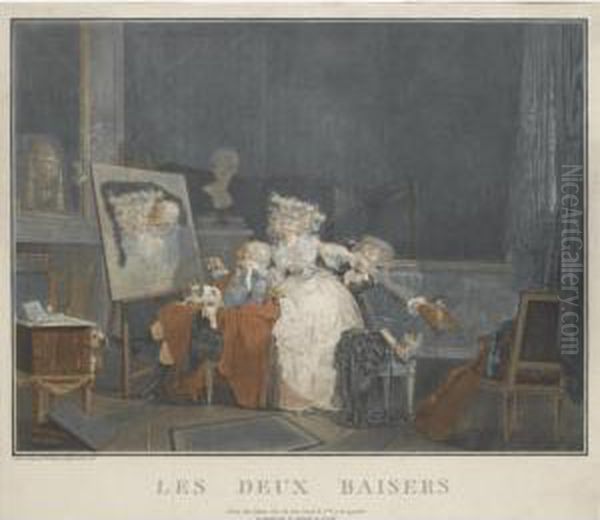 Les Deux Baisers (fenaille 7) Oil Painting by Philibert-Louis Debucourt