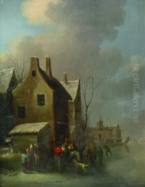 Debucourt, Zugeschrieben
 Paris - Paris
 Winterlandschaft Mit Wirtshaus Oil Painting by Philibert-Louis Debucourt