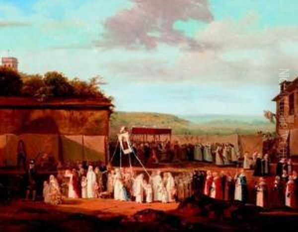 Une Procession Dans Un Village Des Environs De Paris Oil Painting by Philibert-Louis Debucourt