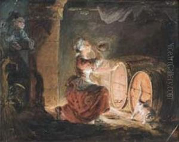 Jeune Femme Dans Une Cave Oil Painting by Philibert-Louis Debucourt