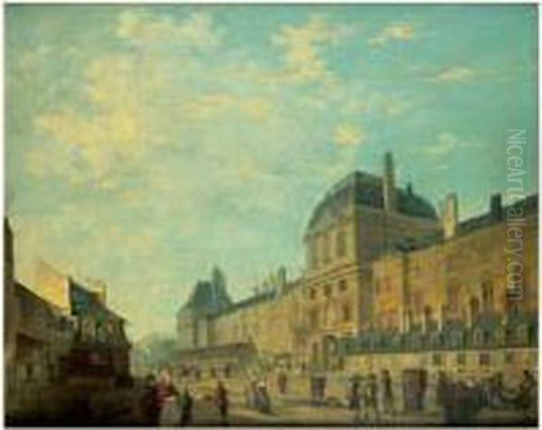 La Facade Du Louvre Vue De La Rue Fromenteau Oil Painting by Philibert-Louis Debucourt