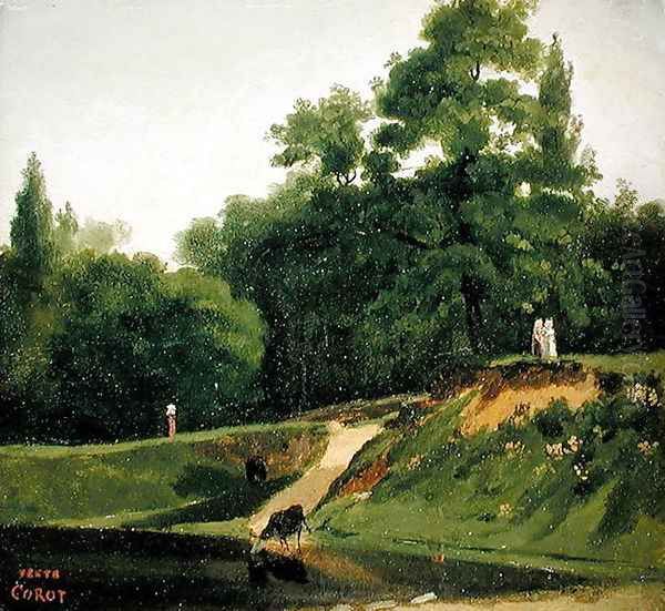 Villa d'Avray - Banks of the Stream near the Corot Property Oil Painting by Jean-Baptiste-Camille Corot