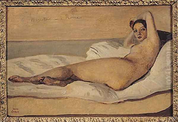 The Roman Odalisque (Marietta) 1843 Oil Painting by Jean-Baptiste-Camille Corot