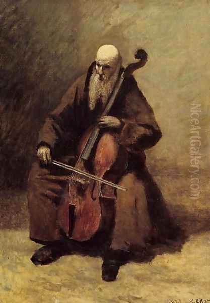 Monk with a Cello Oil Painting by Jean-Baptiste-Camille Corot