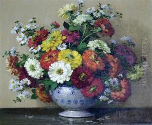 Still Life Of Flowers In A Vase Oil Painting by Maurice Decamps