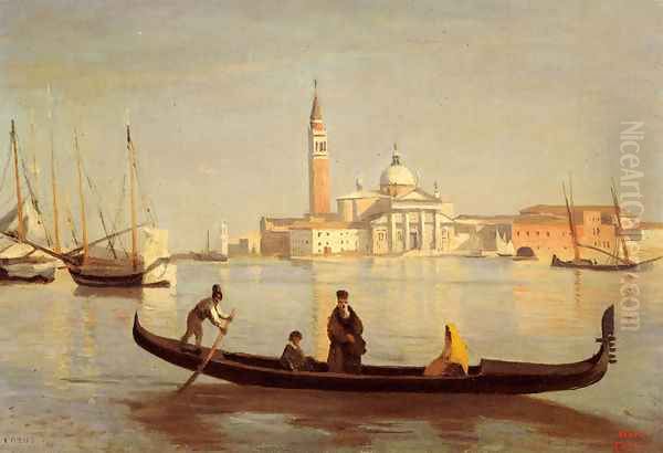 Venise--Gondole sur Le Grand Canal (or Saint-Georges Majeur au fond) Oil Painting by Jean-Baptiste-Camille Corot