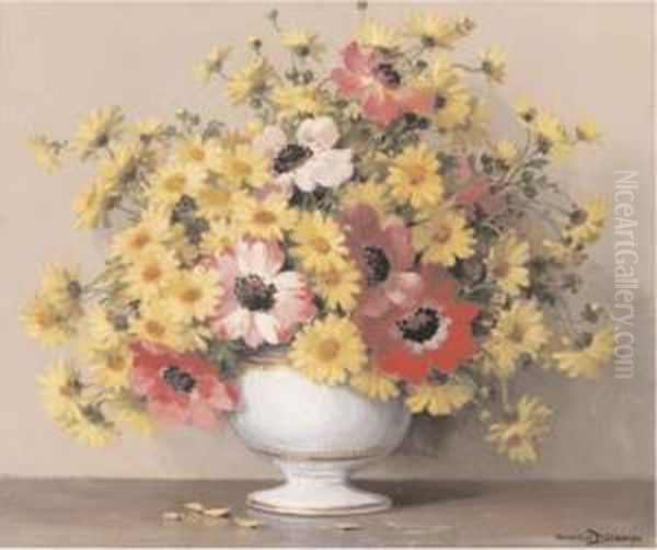 Summer Flowers In A China Bowl Oil Painting by Maurice Decamps