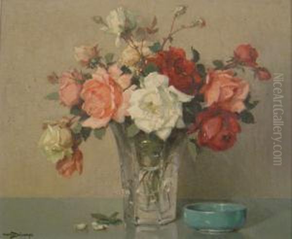 Nature Morte Aux Roses Oil Painting by Maurice Decamps