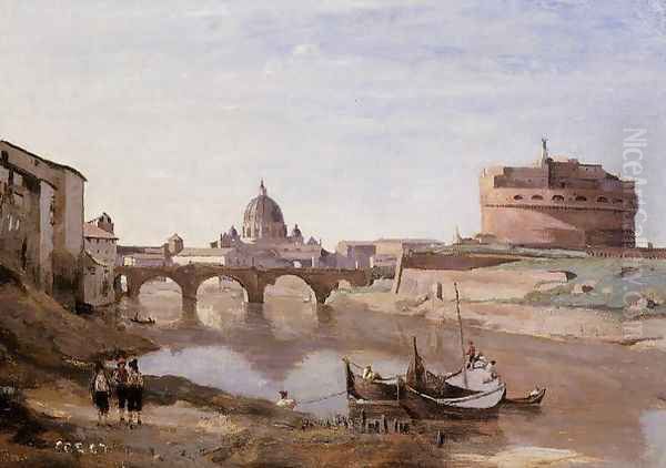 Rome - Castle Sant'Angelo Oil Painting by Jean-Baptiste-Camille Corot