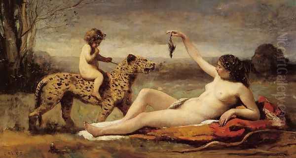 Bacchante with a Panther Oil Painting by Jean-Baptiste-Camille Corot