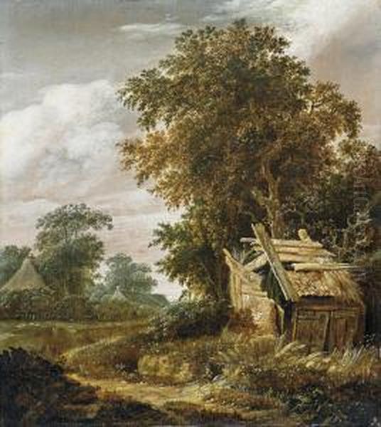 Landschaft Mit Hutte Undbauernhausern Oil Painting by Cornelius Decker