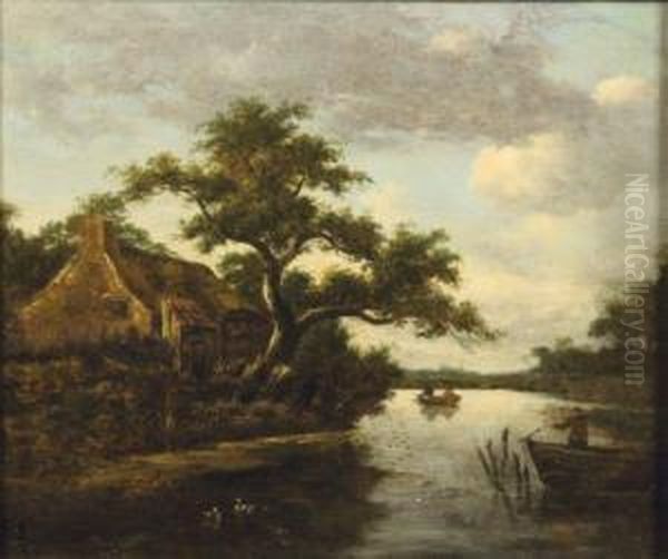 Chaumiere Pres De La Riviere Oil Painting by Cornelius Decker