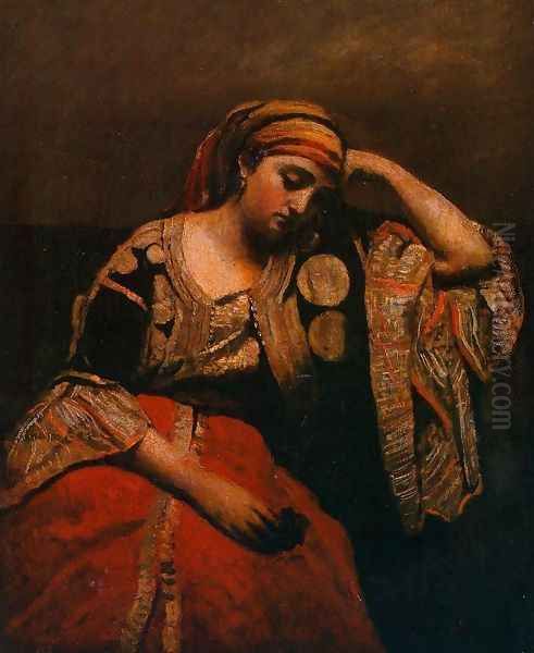 Jewish Algerian Woman Oil Painting by Jean-Baptiste-Camille Corot