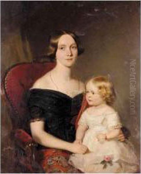 Portrait Of A Mother And Child Oil Painting by Georg Decker