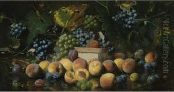 Still Life With Peaches, Plums And Grapes Oil Painting by Joseph Decker