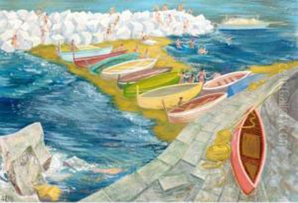 Swimming And Boating In The Sun Oil Painting by Joseph Decker