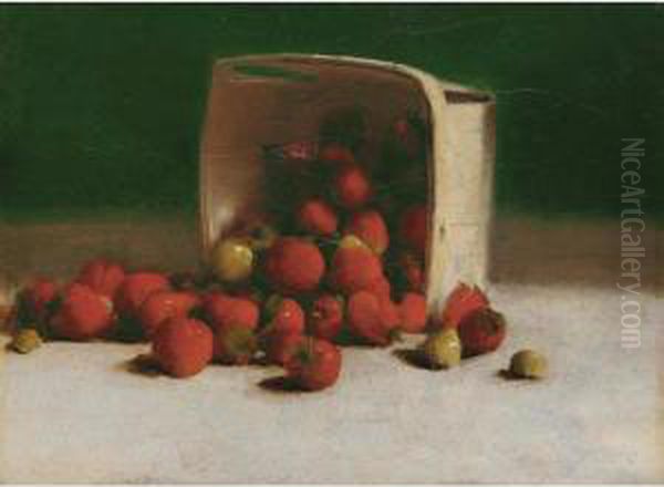 Still Life Of Strawberries Oil Painting by Joseph Decker