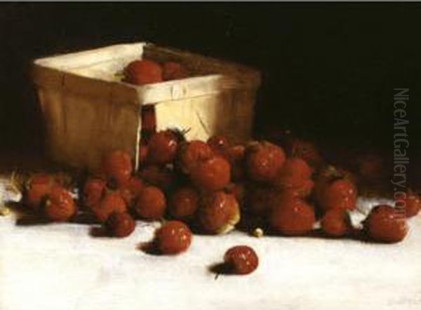 Still Life With Strawberries Oil Painting by Joseph Decker