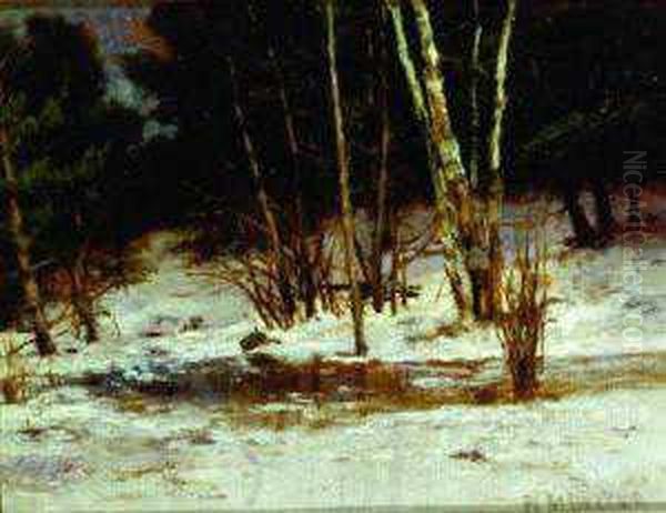 Winter Stream Oil Painting by Robert Melvin Decker