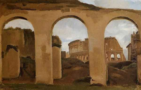 Rome - The Coliseum Seen through Arches of the Basilica of Constantine Oil Painting by Jean-Baptiste-Camille Corot