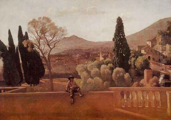 Gardens of the Villa d'Este at Tivoli Oil Painting by Jean-Baptiste-Camille Corot