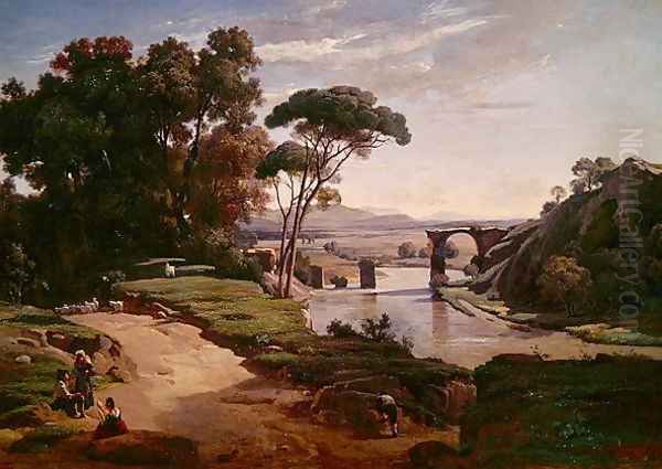 The Bridge at Narni, c.1826-27 Oil Painting by Jean-Baptiste-Camille Corot