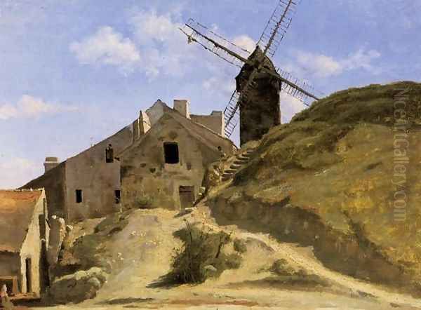 A Windmill in Montmartre Oil Painting by Jean-Baptiste-Camille Corot