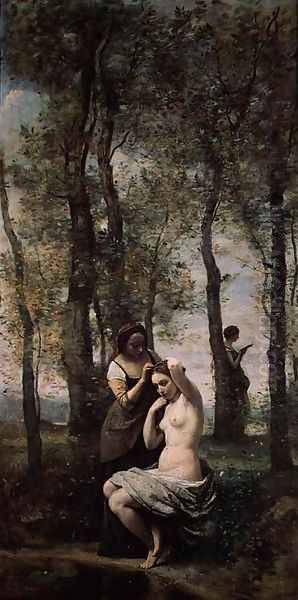 Young woman at her toilet Oil Painting by Jean-Baptiste-Camille Corot