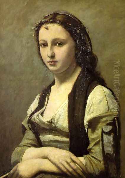 Woman with a Pearl Oil Painting by Jean-Baptiste-Camille Corot