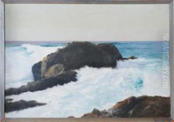 Waves Crashing On The Rocks Oil Painting by Lockwood Deforest