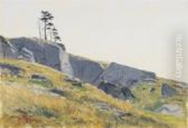 Rocks On A Hillside Oil Painting by Lockwood Deforest