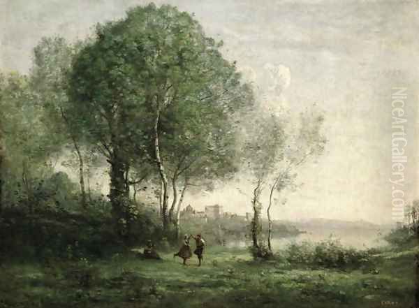 Castel Gandolfo, Dancing Tyrolean Shepherds, 1855-60 Oil Painting by Jean-Baptiste-Camille Corot