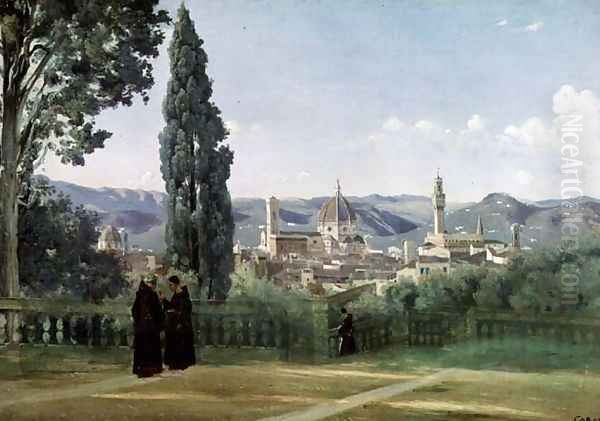 View of Florence from the Boboli Gardens, c.1834-36 Oil Painting by Jean-Baptiste-Camille Corot