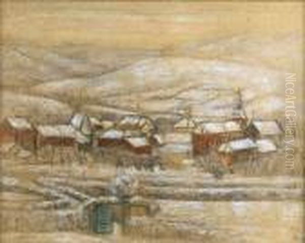 [village Enneige] (date 1923) Oil Painting by William Degouve de Nuncques