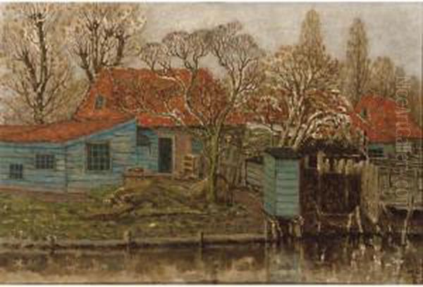 Farmstead Nearby Dordrecht Oil Painting by William Degouve de Nuncques