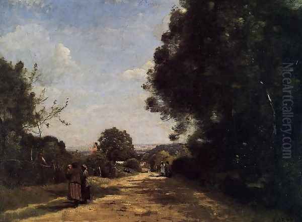 Sevres-Brimborion - View toward Paris Oil Painting by Jean-Baptiste-Camille Corot