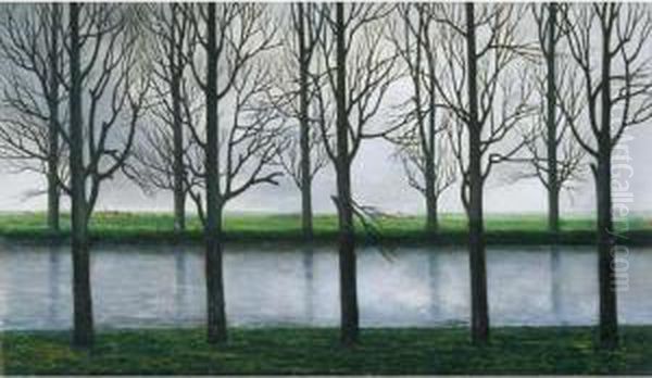 Canal Sous Un Ciel Gris Oil Painting by William Degouve de Nuncques