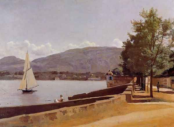 The Quai des Paquis, Geneva, c.1842 Oil Painting by Jean-Baptiste-Camille Corot